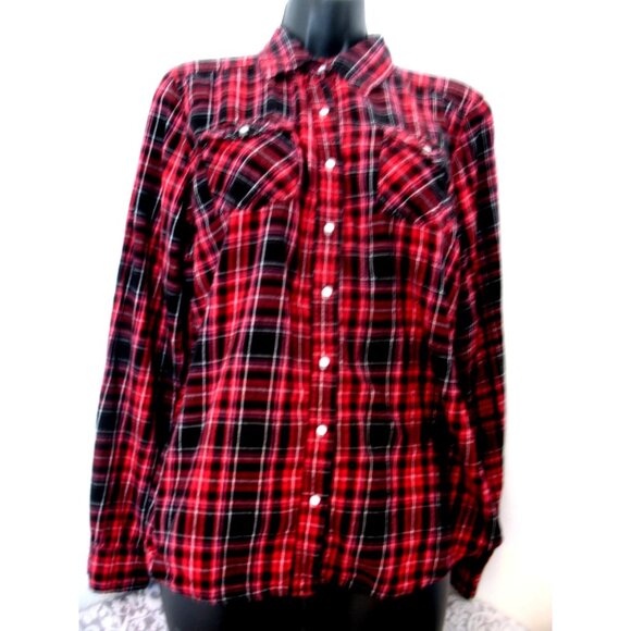 Maurice's Red & Black Plaid Western, Snaps, L/S Shirt Size XL - Picture 4 of 16